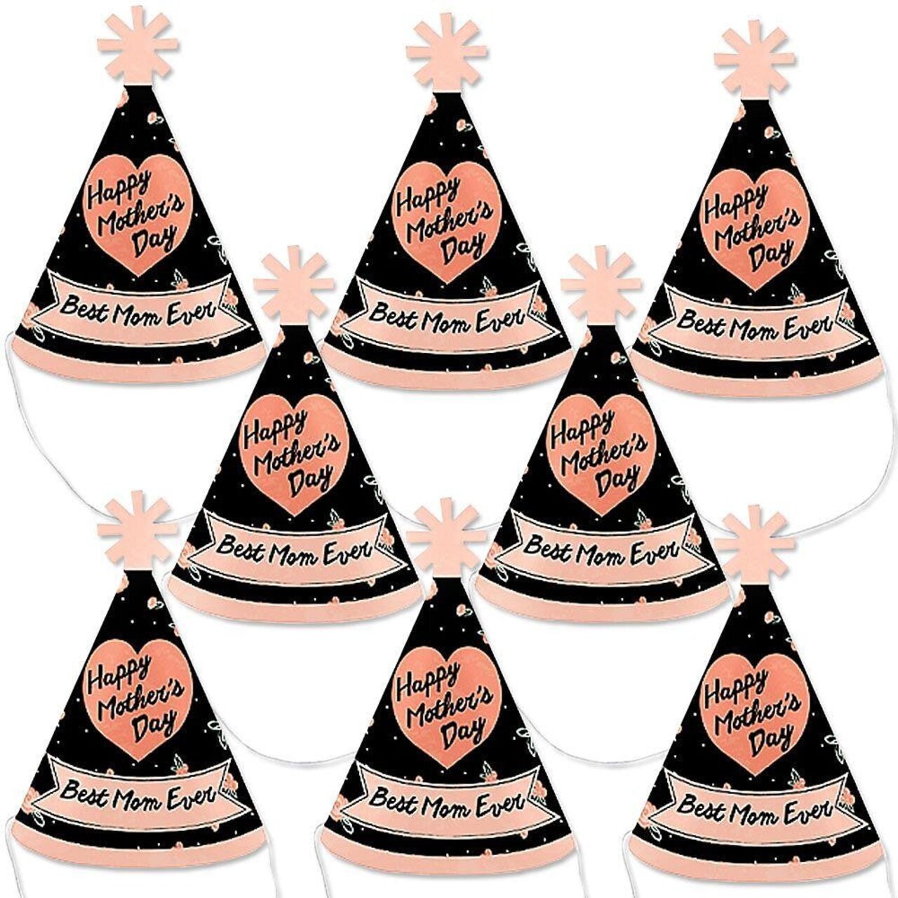 Big Dot of Happiness Best Mom Ever - Mini Cone Mother's Day Hats - Small Little Party Hats - Set of 8